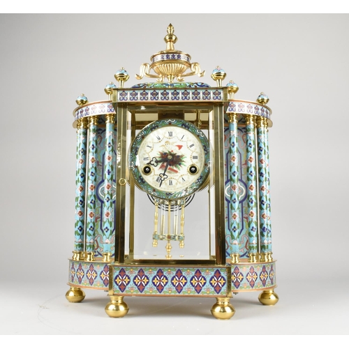 150 - A Large And Impressive French Style Cloisonne Enamel Mantel Clock with Urn Finial, 47cms High