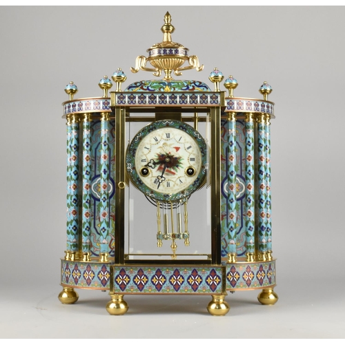 150 - A Large And Impressive French Style Cloisonne Enamel Mantel Clock with Urn Finial, 47cms High