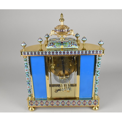 150 - A Large And Impressive French Style Cloisonne Enamel Mantel Clock with Urn Finial, 47cms High