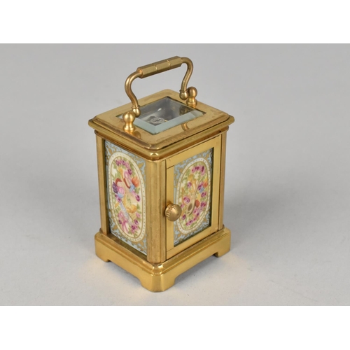 16 - A Miniature Gilt Brass and Porcelain Panel Sevres Style Carriage Clock Decorated Panels on All Sides... 