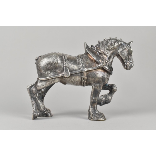 18 - A Heavy Silver Plate Bronze Study of Shire Horse in Harness, Nicely Modelled, 22cms Long and 17.5cms... 