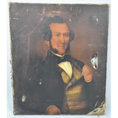 239 - A Large Mounted but Unframed Portrait of a 19th Century Gentleman with Tartan Waistcoat, Some Punctu... 