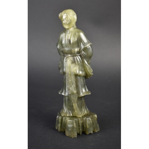 24 - A Spinach Jade Effect Figure, Loss to Head, 18.5cms High