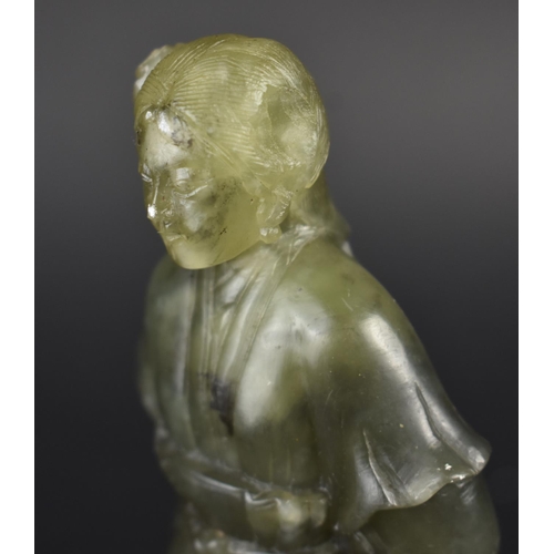 24 - A Spinach Jade Effect Figure, Loss to Head, 18.5cms High