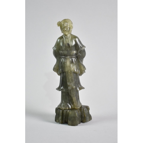 24 - A Spinach Jade Effect Figure, Loss to Head, 18.5cms High