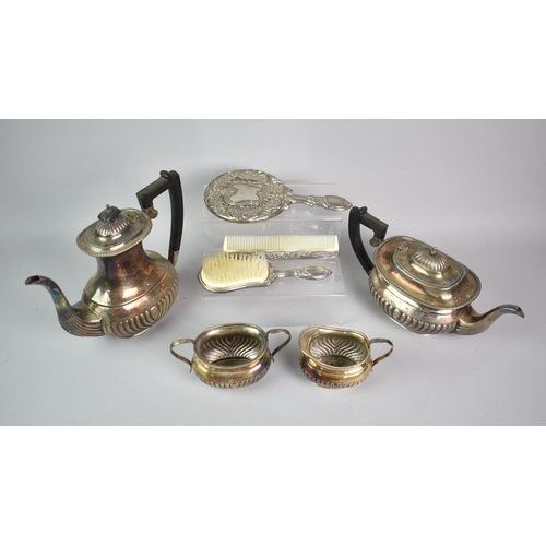 247 - A Collection of Various Silver Plate to include Four piece Tea Service and part Dressing Table Set