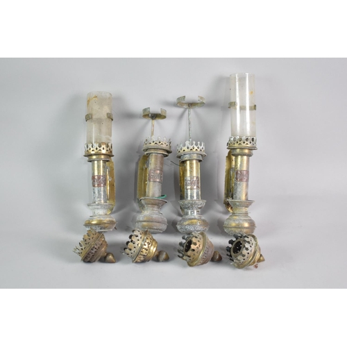 252 - A Set of Four Reproduction GWR Wall Hanging Coach Lamps together with Two Glass Shades