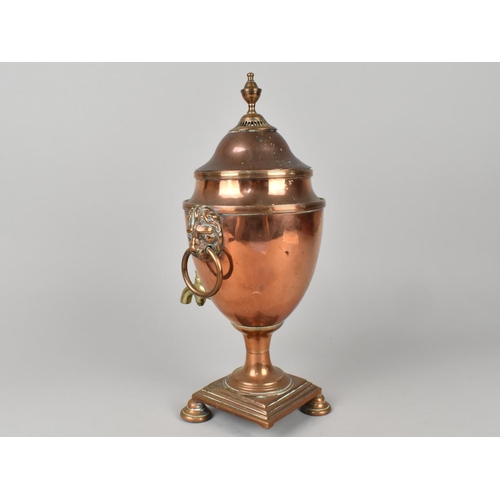 26 - A 19th Century Copper and Brass Adam Style Vase Shaped Samovar with Lion Mask Ring Handles, Missing ... 