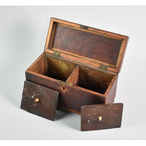 34 - A 19th Century Mahogany Two Division Tea Caddy with Inlaid Stringing, Rectangular Form, 24cms Wide