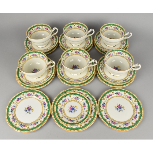 355 - A Paragon Tudor Floral Garland Decorated Tea Set with Green Trim Insets to Comprise Six Cups, Six Sa... 