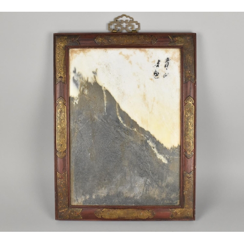 363 - A Reproduction Chinese Framed Hardstone Plaque Decorated with Mountain Scene