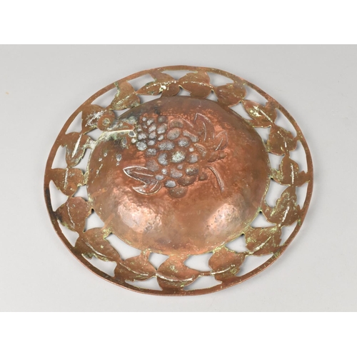 39 - A Continental Wall Hanging Copper Circular Plaque,Pierced Border in the Form of Vine Leaves and Cent... 