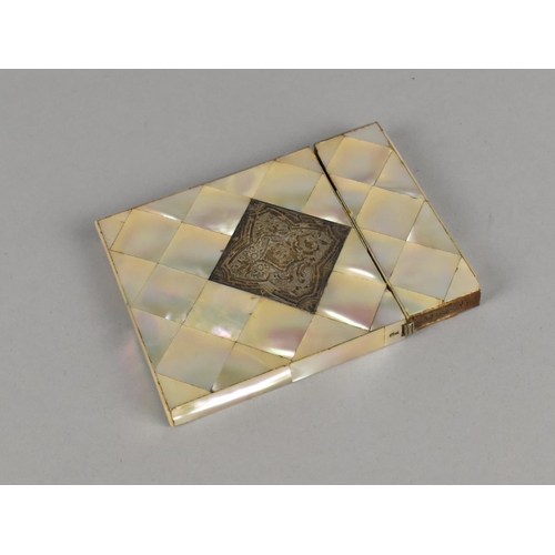 4 - A Late Victorian Mother of Pearl and Silver Mounted Card Case Monogrammed HBK, 7.75cms x 10cms (Some... 