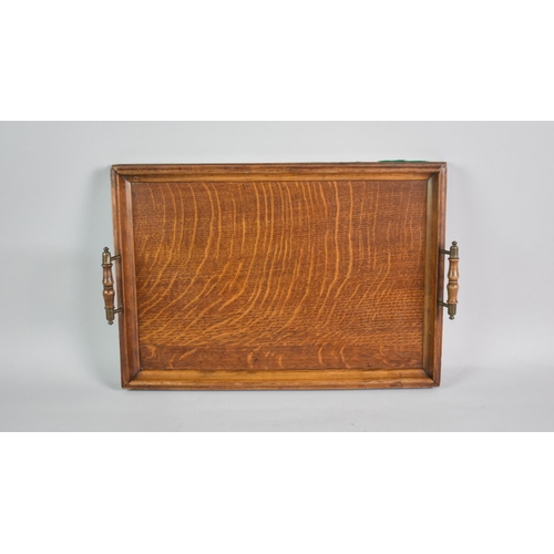 41 - An Edwardian Oak Rectangular Two Handled Tray with Galleried Border, 47cms by 33cms