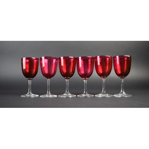 419 - A Set of Six Late Victorian/Edwardian Cranberry Glasses, 12.5cm high