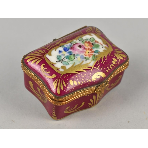 429 - A French Porcelain and Metal Mounted Box with Rose Cartouche on Red Ground with Gilt Highlights, 6cm... 