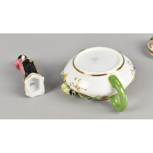 430 - A Porcelain Miniature Encrusted Teapot Together with a Porcelain Miniature Study of a Man in Top Hat... 