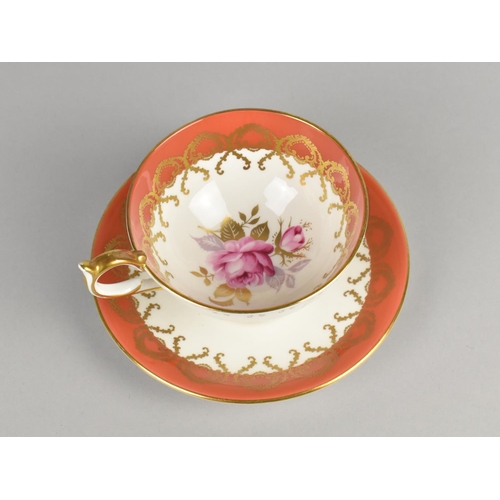 431 - An Aynsley Rose Decorated Cup and Saucer with Orange Inset and Gilt Trim, Pattern no. 2831