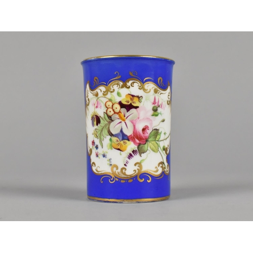 432 - A 19th Century Porcelain Beaker or Spill Vase with Hand Painted Floral Cartouche on Blue Ground with... 