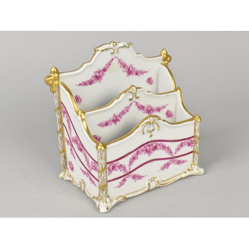 434 - A Dresden Porcelain Two Division Letter Tack with Pink Rose Swag Decoration with Gilt highlights, 15... 