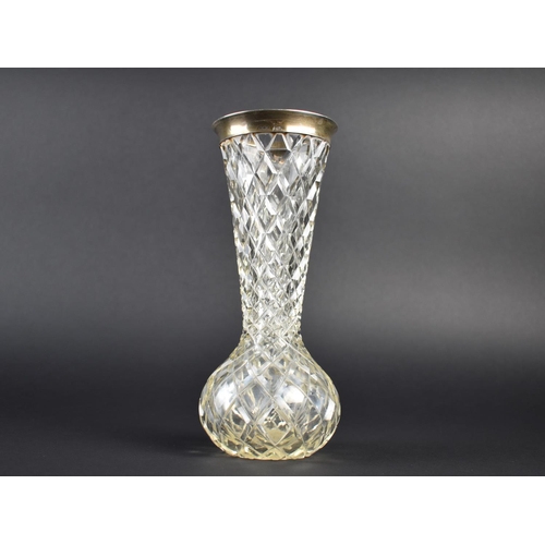 445 - A Silver and Cut Glass Vase, the Neck of Trumpet form to Short Globular Belly, 22cm high