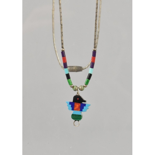 487 - A Native American Necklace, Thunderbird, Comprising Malachite, Jasper, Onyx and Lapis Lazuli Stone P... 