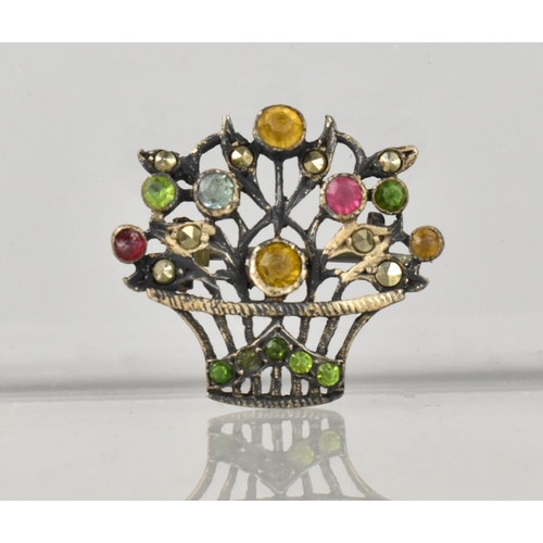 492 - A Silver Mounted Jewelled Brooch in the Form of a Basket of Flowers, Stamped to Clasp but Obscured, ... 