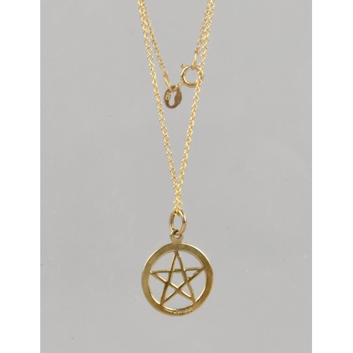 495 - A 9ct Gold Pendant on Chain, Pentagram, Hallmarked for Birmingham 1977, 14mm Diameter, on a 9ct Gold... 