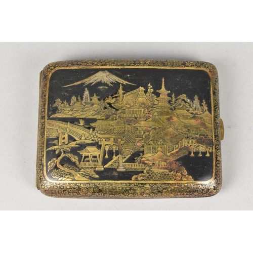 5 - A Japanese Cigarette Case Decorated with Pagoda, Mount Fuji, Willow Tree Etc, 11x8cms