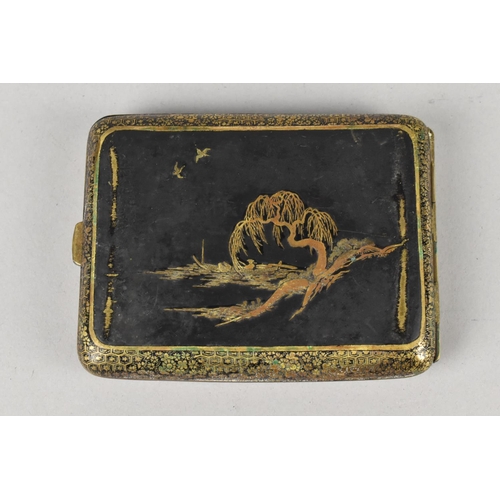 5 - A Japanese Cigarette Case Decorated with Pagoda, Mount Fuji, Willow Tree Etc, 11x8cms