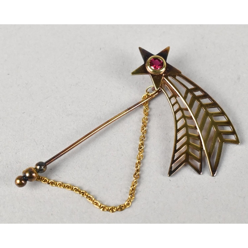 502 - An Italian Ruby Mounted Gilt Silver Pin, Shooting Star, Collet Mounted Ruby Measuring 34mm Diameter,... 