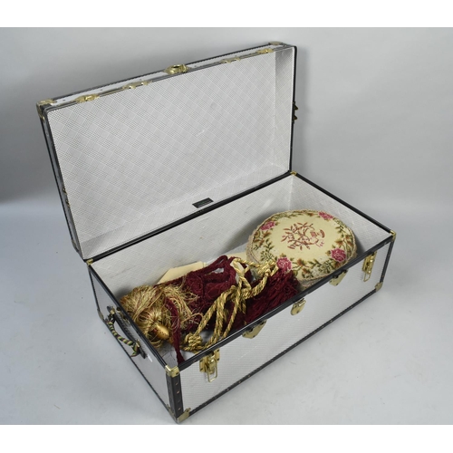 517 - A Metal Flight Case Containing Various Tassels, Cushion etc, 90cm Wide