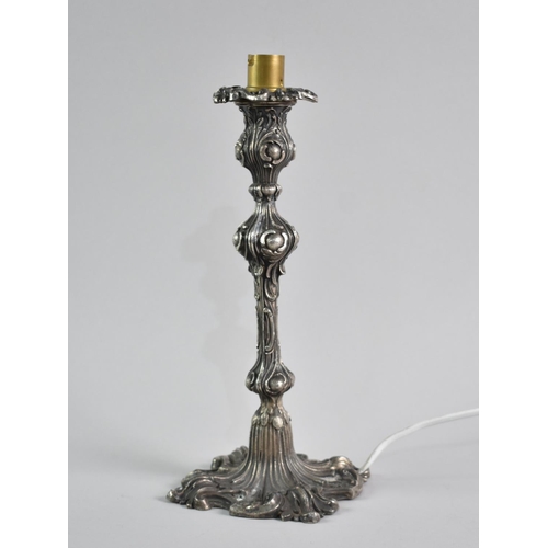 53 - A Late 19th Century Silver Plated Candlestick Converted to Table Lamp Base, 29cms High