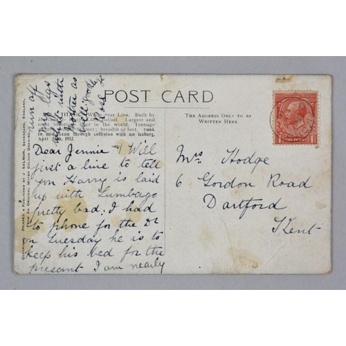 55 - Two RMS Titanic Postcards to Comprise French Post Disaster Unused Postcard and Post Disaster Salmon ... 