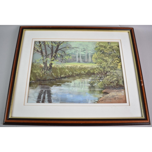 574 - A Framed Pastel, 'River Worfe at Rindleford' by R Owen, 37x27cms