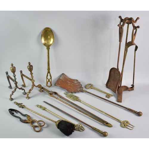 575 - A Collection of Various Metal Fire Irons, Companion Set, Fire Dogs etc