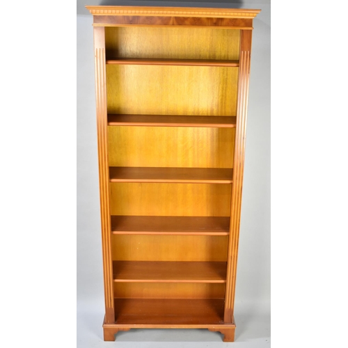 578 - A Modern Yew Wood Five Shelf Open bookcase with Dentil Cornice, 79cms Wide