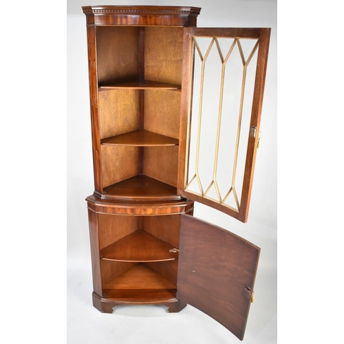 582 - A Mahogany Bow Fronted Double Free Standing Astragal Glazed Corner Cabinet