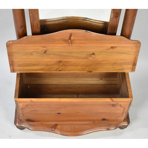 586 - A Modern Stained Pine Cheval Glass with Sloping Lifting Lid to Base Box, 57cms Wide