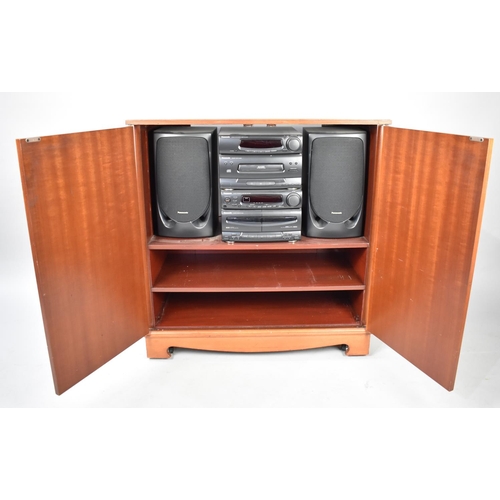 594 - A Reproduction Crossbanded Music Cabinet Containing Panasonic Music Centre with Two Speakers, 82.5cm... 