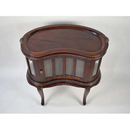 60 - A Reproduction Mahogany Tray Top Display Cabinet of Kidney Shape with Cabriole Support, 71cms Wide a... 