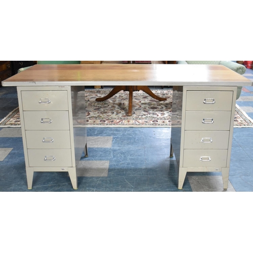 614 - A Vintage Metal Kneehole Desk with Four Drawers Either Side Kneehole, 160cms by 84cms