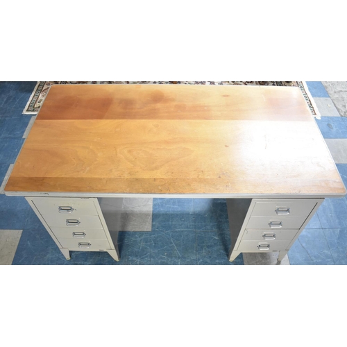 614 - A Vintage Metal Kneehole Desk with Four Drawers Either Side Kneehole, 160cms by 84cms