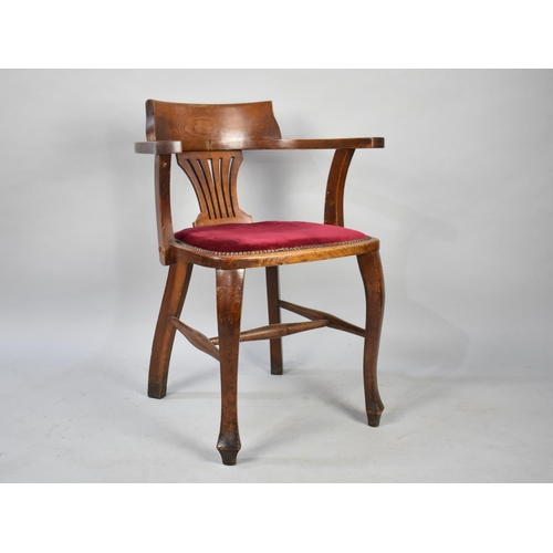 627 - An Early/Mid 20th Century Oak Framed Tub Chair with Pierced Splat Back