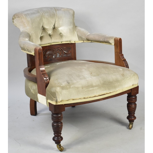 628 - A Late Victorian/Edwardian Ladies Upholstered Button Back Tub Armchair