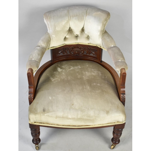 628 - A Late Victorian/Edwardian Ladies Upholstered Button Back Tub Armchair