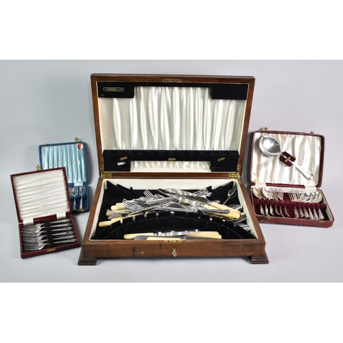 639 - A Collection of Various Cutlery, Oak Cased Canteen Box etc