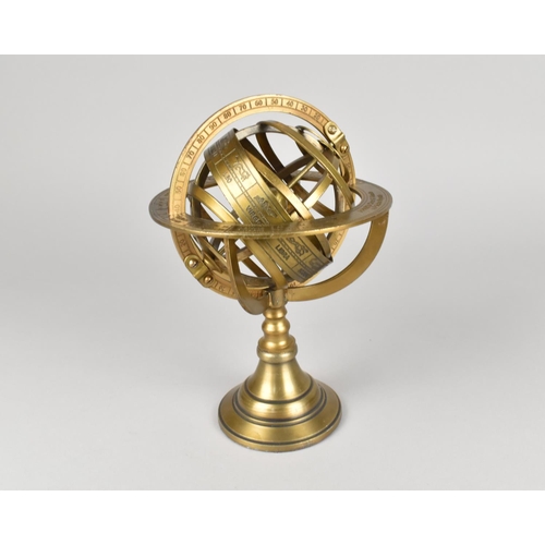 66 - A Reproduction Brass Desktop Armillary Sphere, As Was Made by Gobille, Paris, 21cms High