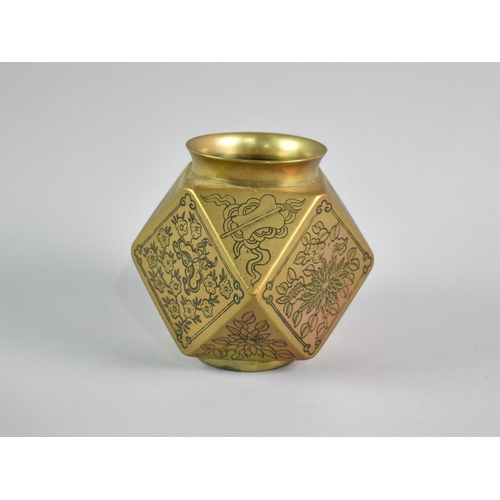 69 - A Reproduction Polished Bronze Chinese Multi Sided Vase with Engraved Decoration and Six Character M... 