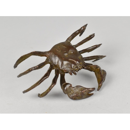 70 - A Patinated Bronze Study of a Crab, Pincers Raised, 12cms Wide